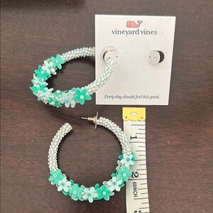 Vineyard Vines Floral Hoop Earrings - Green and White
